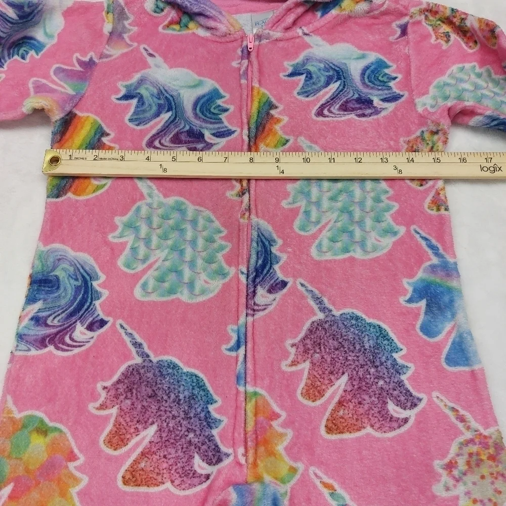 THE CHILDREN'S PLACE GIRLS PINK UNICORN FLUFFY 1 PIECE ZIP UP HOODED PJS SIZE S